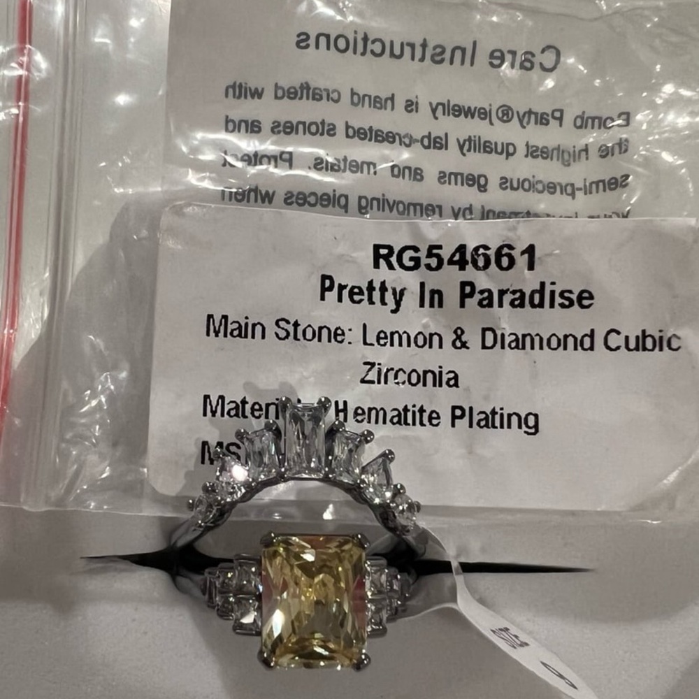 Bomb Party BP Lemon & CZ on Hematite Ring “pretty in paradise” RG54661 size 9